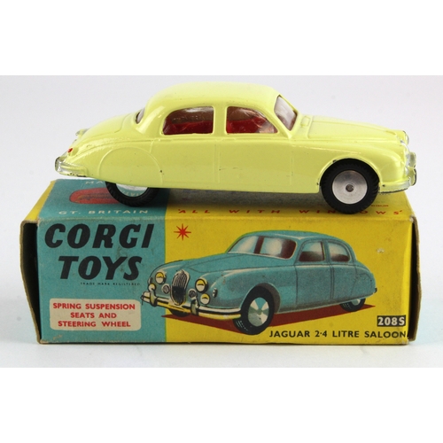 111 - Corgi Toys, no. 208S 'Jaguar 2.4 Litre Saloon' (lemon), contained in original box