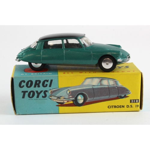 113 - Corgi Toys, no. 210 'Citroen D.S. 19' (metallic green with black roof), contained in original box