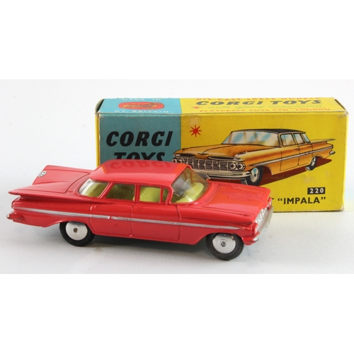 119 - Corgi Toys, no. 220 'Chevrolet Impala' (salmon pink), contained in original box