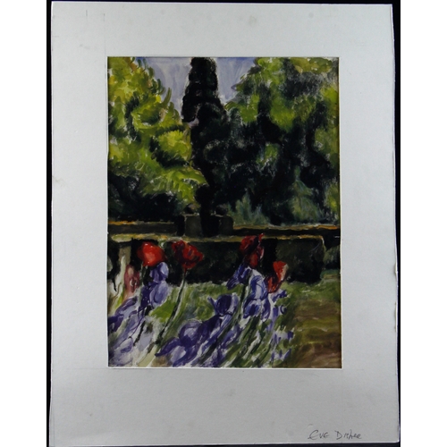 21 - Disher, Eve (British 1894 -1991). Gouache on paper depicting a garden scene. Image measures approx 3... 