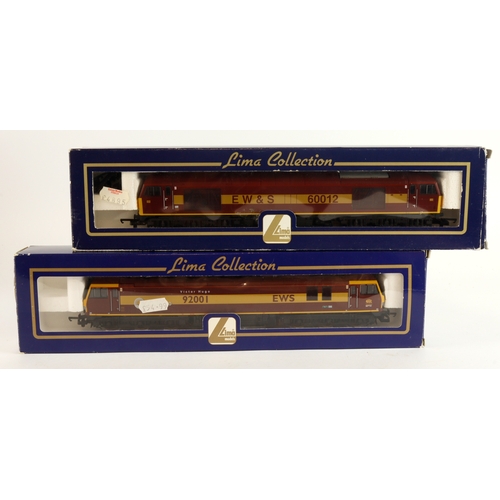 243 - Lima. Two boxed Lima OO gauge locomotives, comprising Class 92 92001 Electric 'EWS' Victor Hugo (L20... 