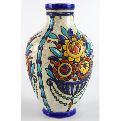 265 - Belgian Boch La Louviere hand painted floral vase, makers stamp to base, height 16.5cm approx.