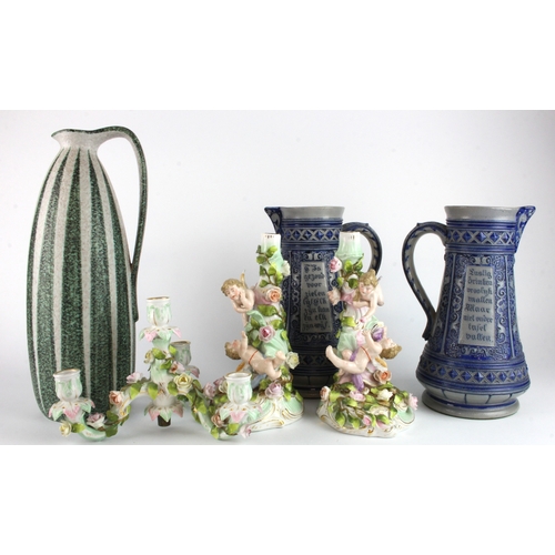 271 - Ceramics. A group of various ceramics & poreclain, including an ornate three arm candelabra, decorat... 