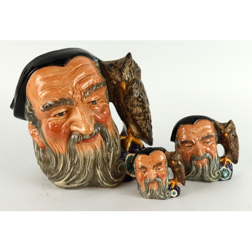 273 - Character Jugs. Three graduated Royal Doulton Merlin character jugs, tallest 19cm approx. (D6529)