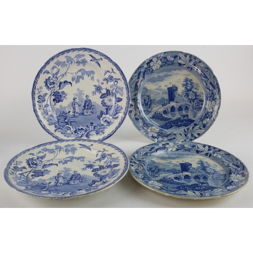 288 - Four blue & white Staffordshire Pottery plates c. 1820's all in good condition