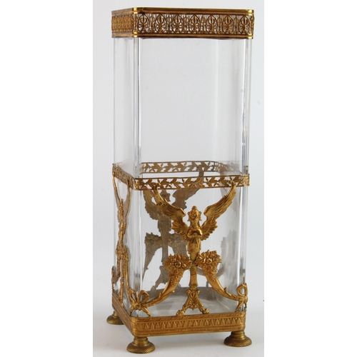 289 - French crystal vase in an ornate gilt brass frame, decorated with a winged godess to each side, circ... 