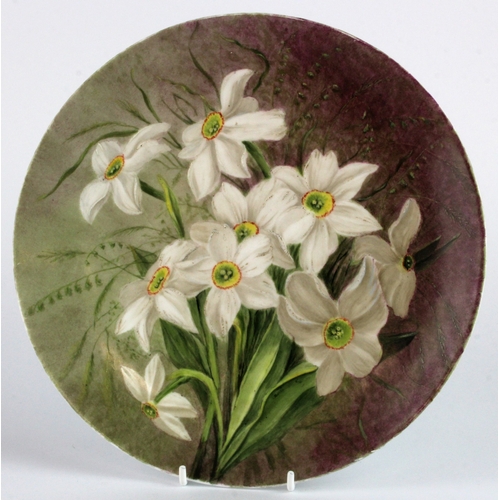 294 - Hand painted plate, depicting Narcissus flowers, by S. Boulton, dated 1804, made for Bodley, signed ... 