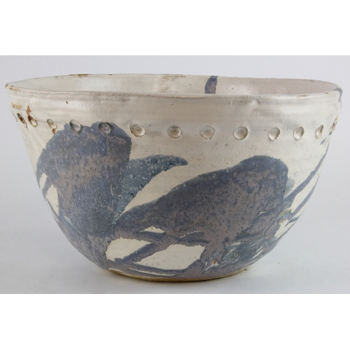 303 - Mike Strange glazed pottery bowl, signed by artist to base, height 18.5cm, diameter 32.5cm approx.