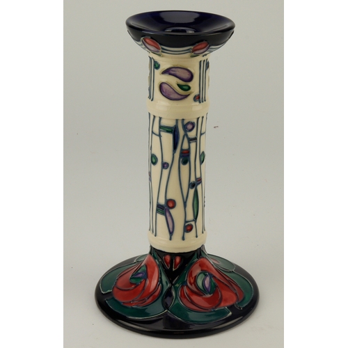 308 - Moorcroft candlestick 'Tribute to Charles Rennie Mackintosh', makers marks to base, height 20.5cm ap... 