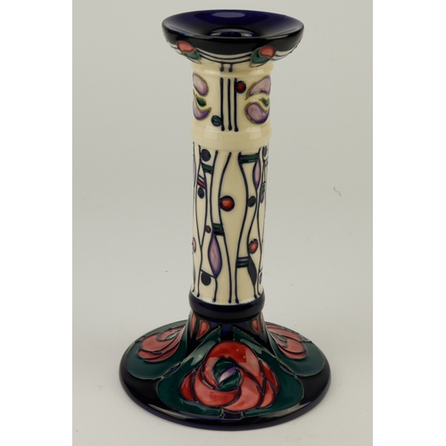 309 - Moorcroft candlestick 'Tribute to Charles Rennie Mackintosh', makers marks to base, height 20.5cm ap... 