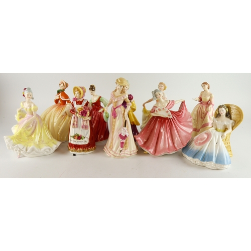 336 - Royal Doulton. A collection of ten Royal Doulton porcelain figures, including Fair Lady, Autumn, Lor... 