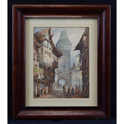 35 - Leaver, N H (British 1889 - 1951) Watercolour depicting a European street scene with figures. Signed... 