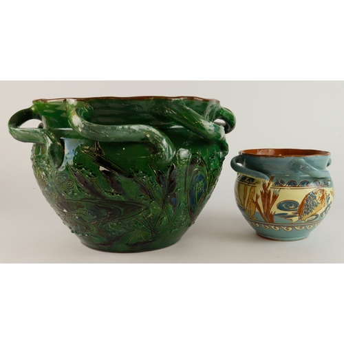 350 - Two C.H. Brannan of Barnstable Art Pottery items comprising a large jardinaire c.1900 which has had ... 