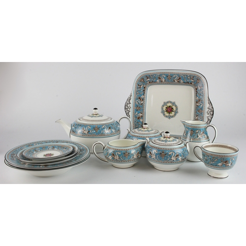 364 - Wedgwood 'Turquoise Florentine' pattern part tea set (12 pieces), comprising teapot, two sugar bowls... 