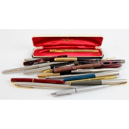 405 - Pens. Twenty-one fountain, ballpoint pens, pencils etc., makers include Parker, Swan, Onoto, etc.