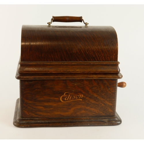 412 - Thomas Edison phonograph, contained in original lidded case, height, length depth, with  a collectio... 