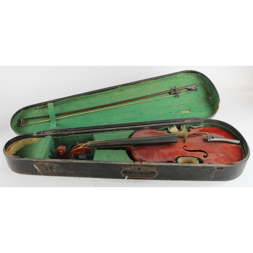 414 - Violin, label inside reads 'The Maidstone, Maidstone School Orcestra Assoc.', back length 14 inches ... 