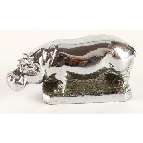 461 - Car Mascot. An unusual chrome plated car mascot depicting a hippopotamus, with the name 'Lejeune' to... 