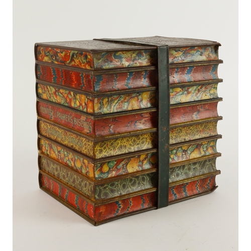 484 - Huntley & Palmers Book biscuit tin, with marbled pages and bound with a buckle strap, hinged lid