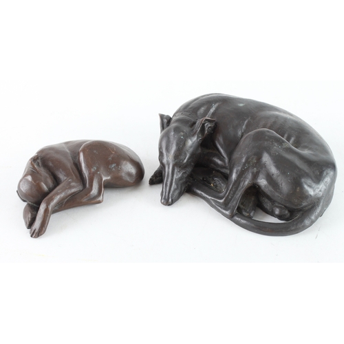 509 - Scaldwell (D. J.). Two bronzed figures depicting sleeping dogs, both signed by artist to base, large... 