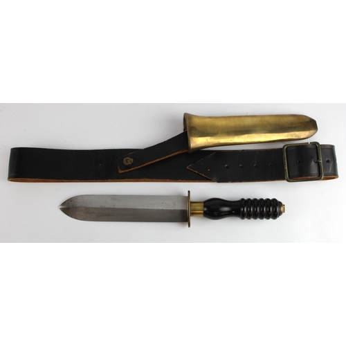 512 - Siebe Gorman divers knife with black ebonite grip, makers name to blade, contained in original brass... 