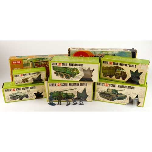 85 - Airfix. Eight boxed Airfix 1:32 scale Military Series models, including Bamboo House; Bedford R.L. T... 