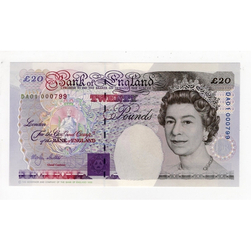 100 - Lowther 20 Pounds (B384) issued 1999, scarce FIRST RUN 'DA01' prefix LOW serial number, serial DA01 ... 