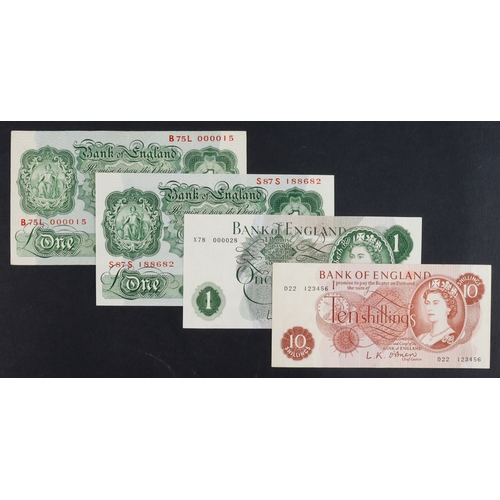 105 - O'Brien (4), a group of special numbers, comprising a pair of LOW numbered notes, 1 Pound issued 195... 