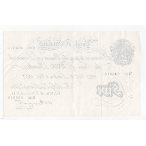 124 - Peppiatt 5 Pounds (B255) dated 6th October 1944, London issue on thick paper, serial E30 006816, a c... 