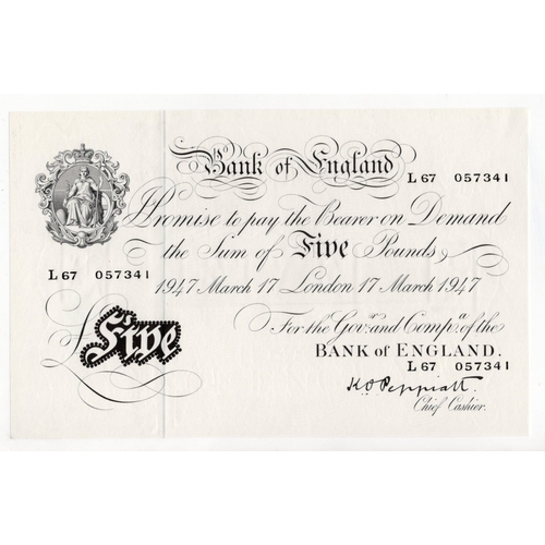 128 - Peppiatt 5 Pounds (B264) dated 17th March 1947, serial L67 057341, London issue on thin paper (B264,... 