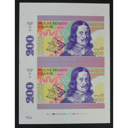 14 - Test Note, 200 Zlotych Danzig/Gdansk (not legal tender), private essay security printing specimen te... 