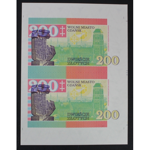 14 - Test Note, 200 Zlotych Danzig/Gdansk (not legal tender), private essay security printing specimen te... 