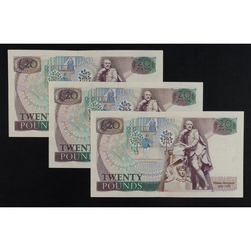 140 - Somerset 20 Pounds (B351) issued 1984 (3), a consecutively numbered run, serial 26C 575298 - 26C 575... 