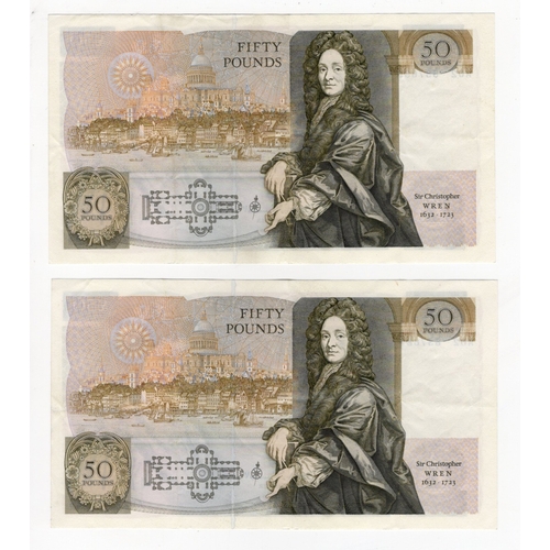 142 - Somerset 50 Pounds (B352) issued 1981 (2), a consecutively numbered pair of 'A' PREFIX notes just on... 