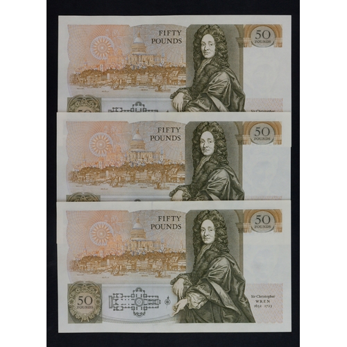 143 - Somerset 50 Pounds (B352) issued 1981 (3), a consecutively numbered run of 'A' PREFIX notes, serial ... 