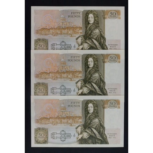 144 - Somerset 50 Pounds (B352) issued 1981 (3), a consecutively numbered run of 'A' PREFIX notes, serial ... 