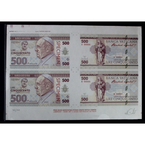 16 - Test Note, 500 Lire Banca Vaticana (not legal tender), private essay security printing specimen test... 