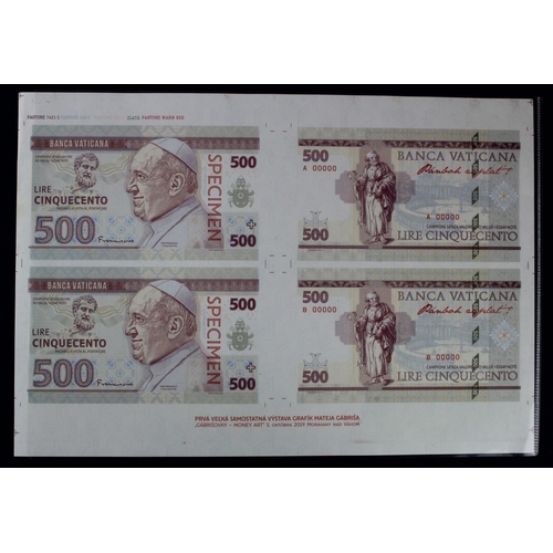 16 - Test Note, 500 Lire Banca Vaticana (not legal tender), private essay security printing specimen test... 