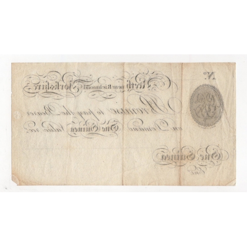 170 - Reeth near Richmond, Yorkshire 1 Guinea unissued without date or signature (Outing1776a) missing cor... 