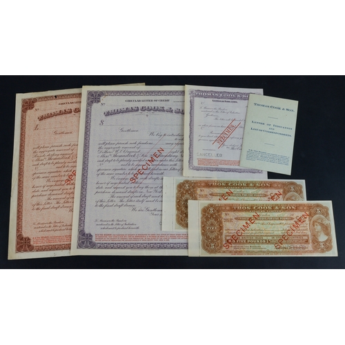 19 - Thomas Cook & Son SPECIMEN Letters of Credit, Letters of Indication and Travellers Cheque 1920's iss... 