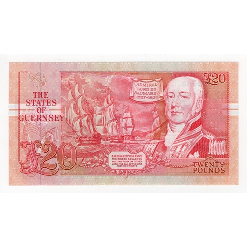 196 - Guernsey 20 Pounds issued 1991 - 1995, signed D.P. Trestain, VERY HIGH serial B999865 (GPM G273, BNB... 