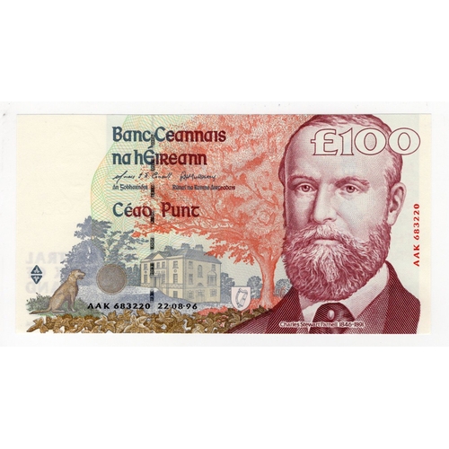 220 - Ireland Republic 100 Pounds dated 22nd August 1996, signed O'Conaill & Mullarkey, FIRST serial AAK 6... 