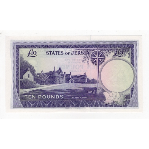 268 - Jersey 10 Pounds issued 1972 signed J. Clennett, serial A349702 (BNB B110a, Pick10a) Uncirculated