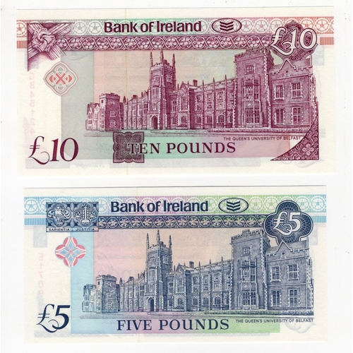 278 - Northern Ireland, Bank of Ireland (2), 10 Pounds and 5 Pounds dated 1992, signed  D.J. Harrison, ser... 