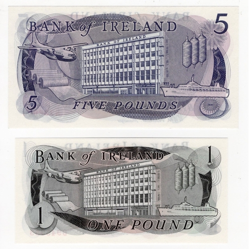 279 - Northern Ireland, Bank of Ireland (2), 5 Pounds and 1 Pound not dated issued 1971, scarcer first sig... 