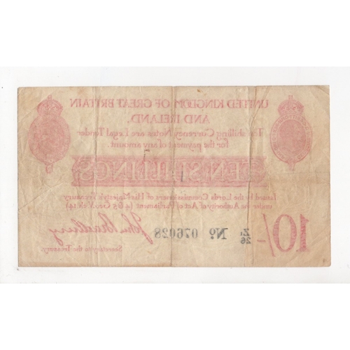 28 - Bradbury 10 Shillings (T13.2) issued 1915, 6 digit serial number, Z1/26 076028 (T13.2, Pick348a) tin... 