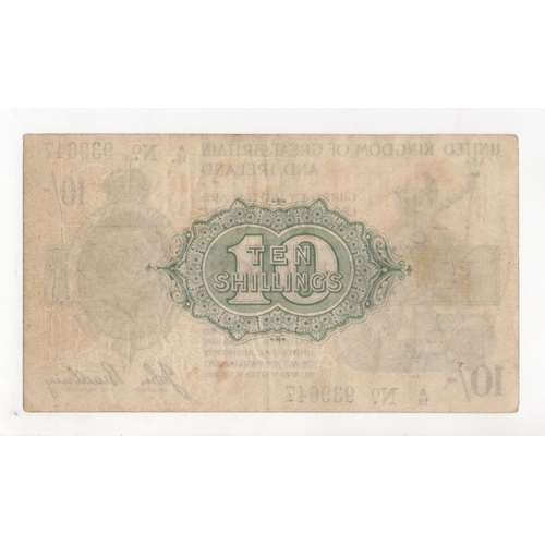 29 - Bradbury 10 Shillings (T17) issued 1918, serial A/18 939647, No. with dot (T17, Pick350a) toned pape... 