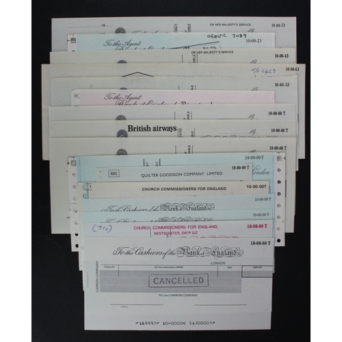 3 - Bank of England PROOF cheques (16) different designs, payees and branches, 7 different branches seen... 