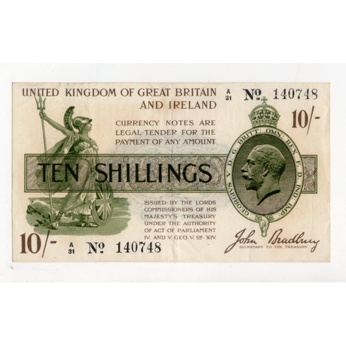 30 - Bradbury 10 Shillings (T18) issued 1918, serial A/31 140748, No. with dash (T18, Pick350a) crisp ori... 