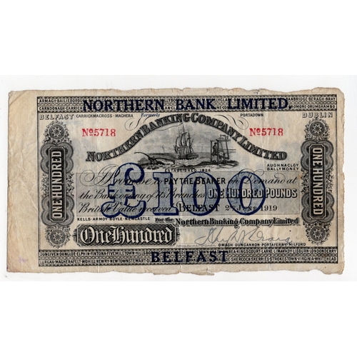 325 - Northern Ireland, Northern Bank Limited 100 Pounds dated 2nd June 1919 (issued 1929), large blue-bla... 